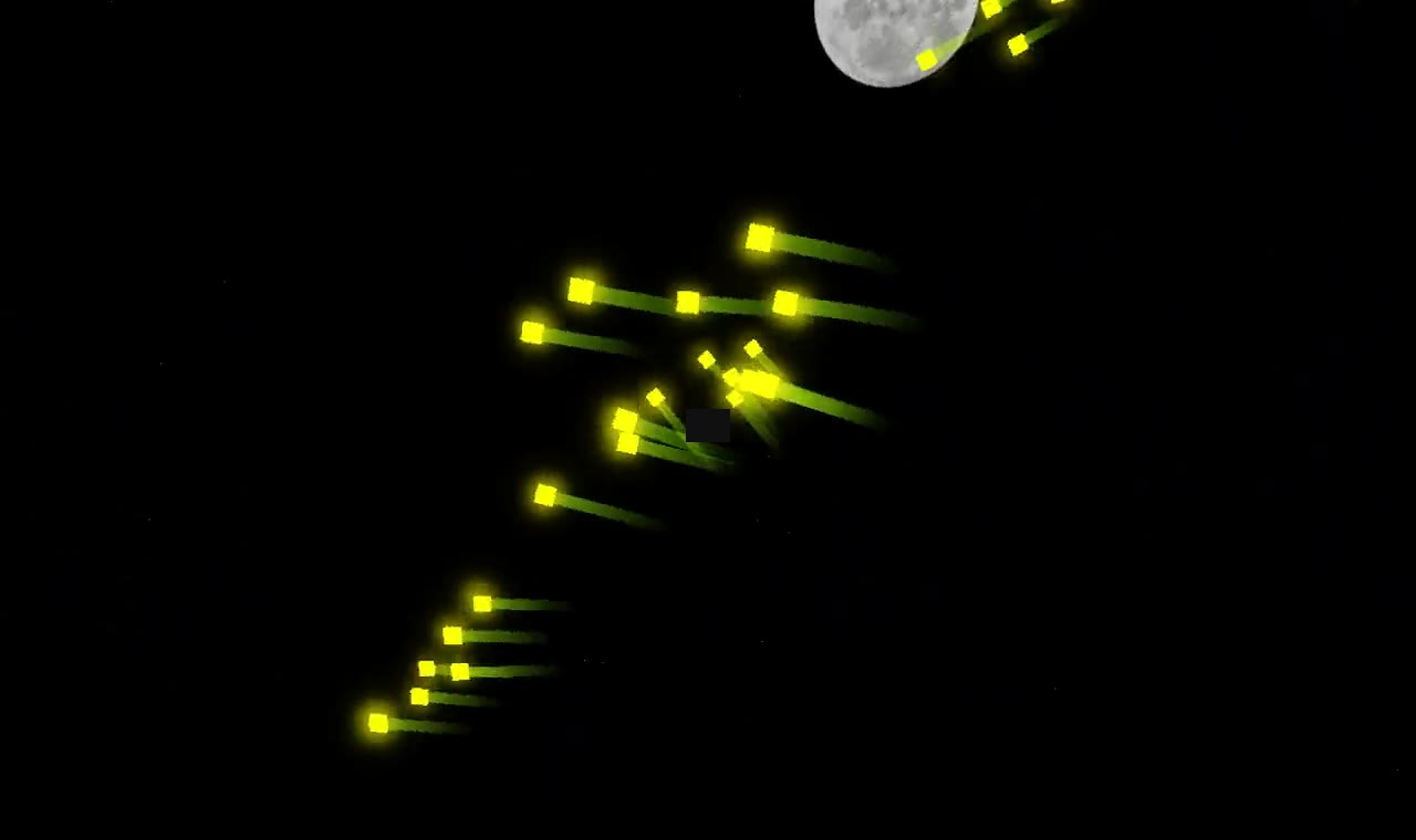 Boid flocking simulation preview: drone swarm with emergent flocking behavior at night